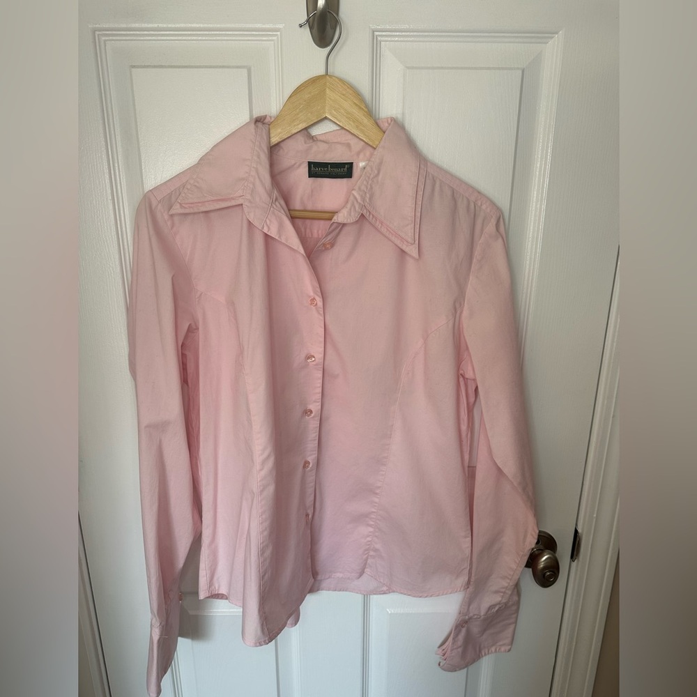 Harve Benard Womens Button Down Shirt L Tiered Collar Preppy Old Money Coastal